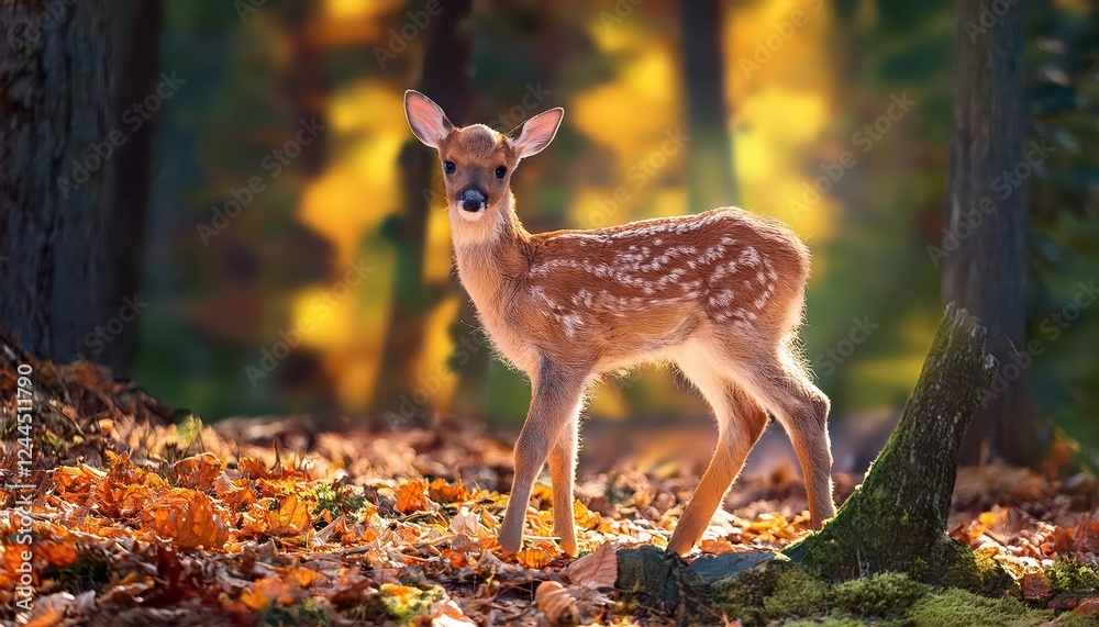 Charming Fawn Amidst Autumns Blaze A Tender Moment in the Forests Gilded Mosaic, Capturing the Timeless Enchantment of Nature in Transition. Charming Fawn Amidst Autumns Blaze A Tender Moment in the Forests Gilded Mosaic, Capturing the Timeless Enchantment of Nature in Transition.
