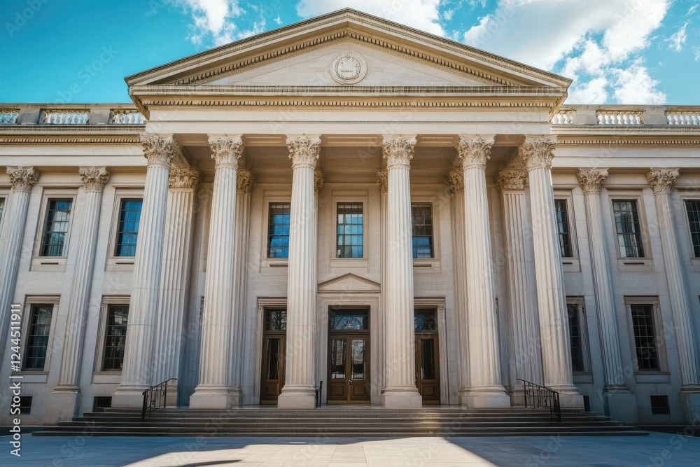Grand neoclassical building under a bright sky. Grand neoclassical building under a bright sky.