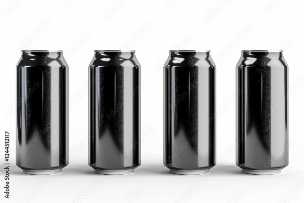 Set of 3D vector illustrations of black aluminum soft drink cans, isolated on a white background, modern and sleek design Set of 3D vector illustrations of black aluminum soft drink cans, isolated on a white background, modern and sleek design