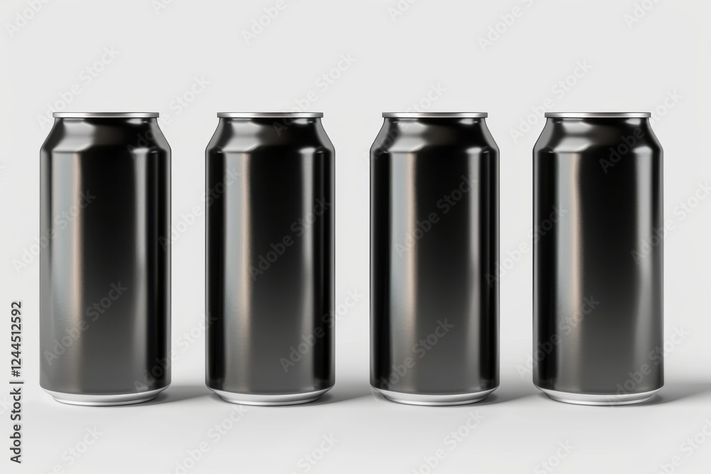 Set of 3D vector illustrations of black aluminum soft drink cans, isolated on a white background, modern and sleek design Set of 3D vector illustrations of black aluminum soft drink cans, isolated on a white background, modern and sleek design