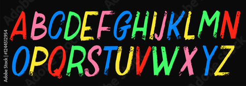 Typeface or font hand drawn made with brushstrokes. Grunge original engraved sketchy alphabet