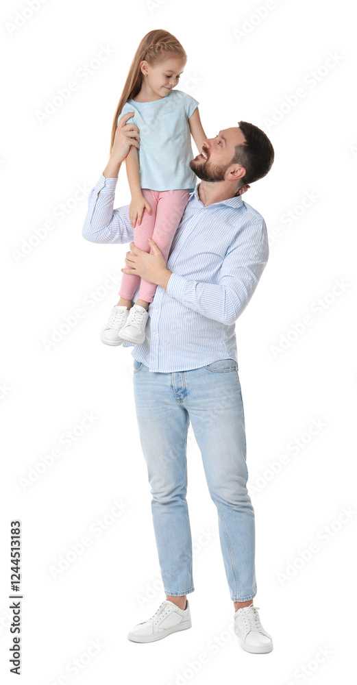 Happy father with his cute little daughter on white background Happy father with his cute little daughter on white background