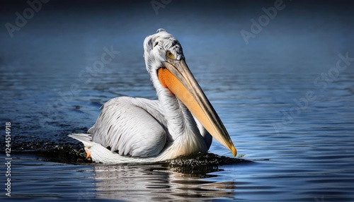 Imposing Dalmatian Pelican Against the Backdrop of the Vast, Golden Serengeti Plains at Sunset, Capturing the Dramatic African Landscape and Wildlife in a Moment of Tranquility.