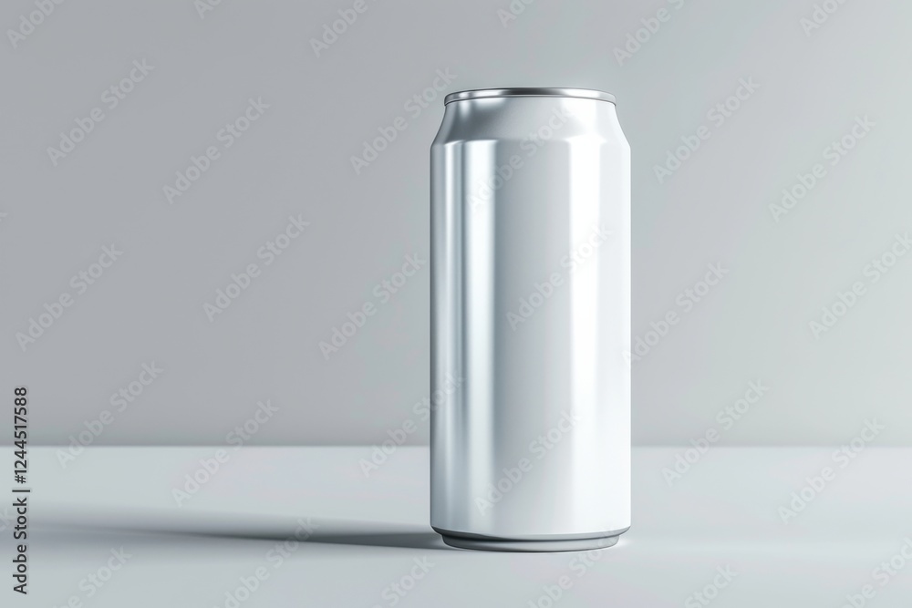 High-quality vector artwork of a white aluminum drink can, showcasing a polished metallic finish and precise lines, against a light gradient background High-quality vector artwork of a white aluminum drink can, showcasing a polished metallic finish and precise lines, against a light gradient background