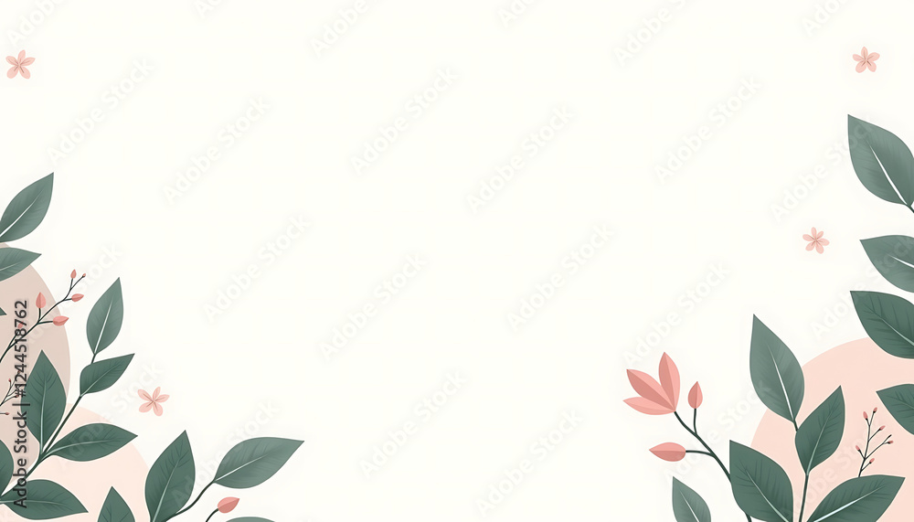 Naklejka premium Watercolor floral background with pink and green leaves