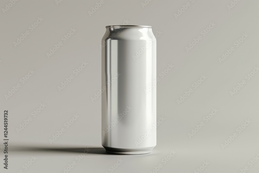 High-quality vector artwork of a white aluminum drink can, showcasing a polished metallic finish and precise lines, against a light gradient background High-quality vector artwork of a white aluminum drink can, showcasing a polished metallic finish and precise lines, against a light gradient background