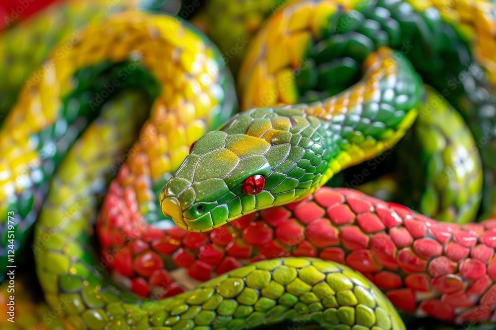 Fototapeta premium Serpiente multicolor, serpiente venenosa de colores vívidos