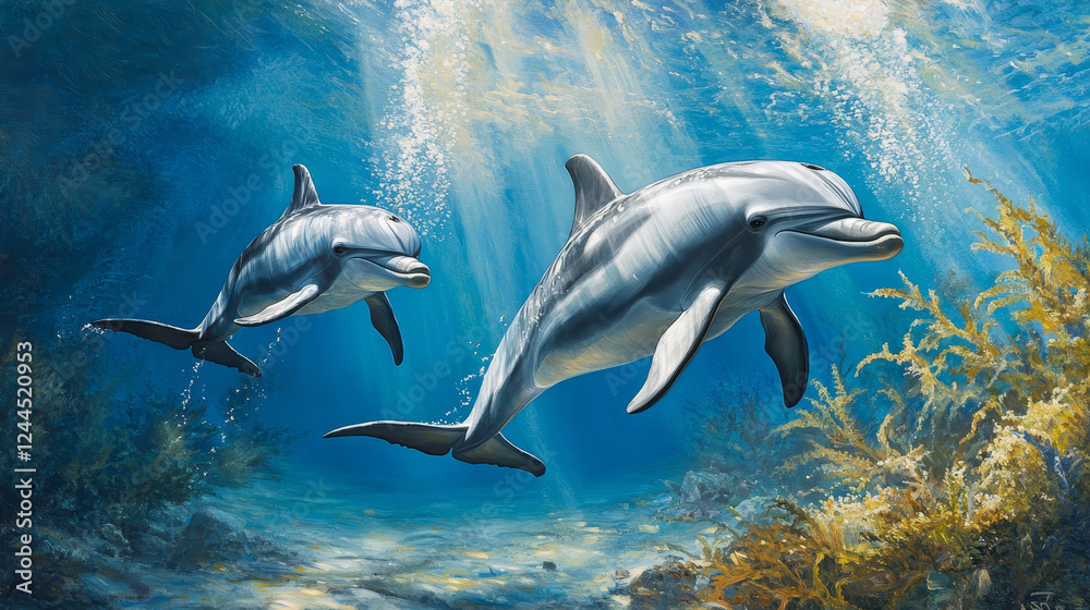 Fototapeta premium Graceful Swimmer: Common Bottlenose Dolphin Underwater