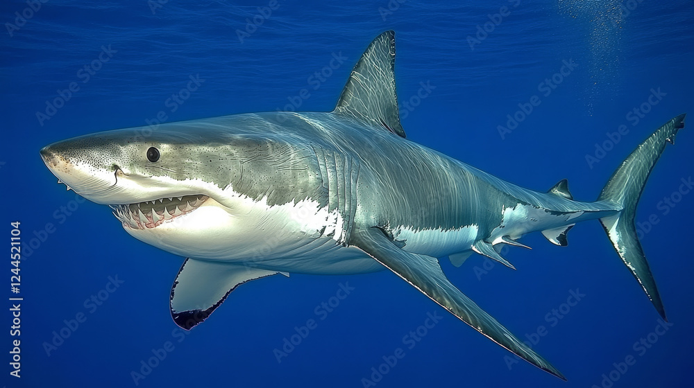 Obraz premium Ocean Titan: Great White Shark Near the Pacific Coast