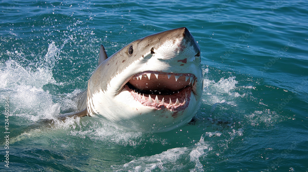 Naklejka premium Ocean Titan: Great White Shark Near the Pacific Coast