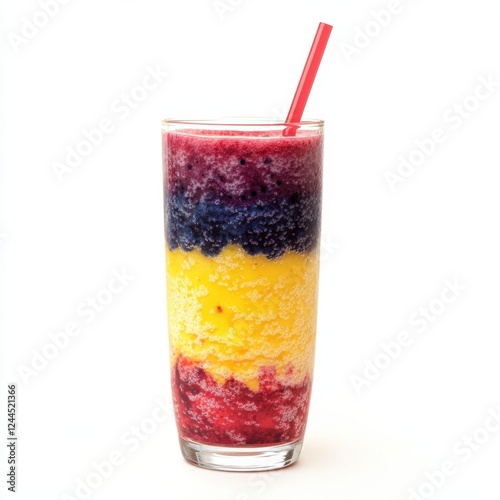 Wallpaper Mural A vibrant, colorful smoothie with visible fruits like strawberries (red), bananas (yellow), isolated on a white background - Generative AI Torontodigital.ca