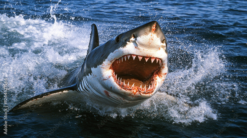 Obraz premium Ocean Titan: Great White Shark Near the Pacific Coast