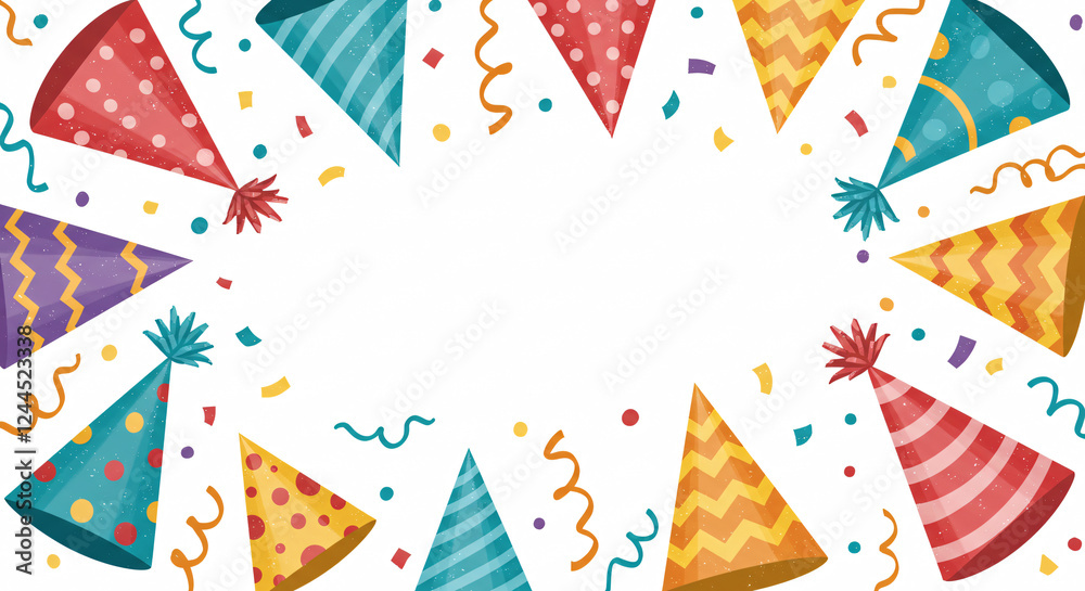 Obraz premium Colorful Party Hats and Bunting Banners