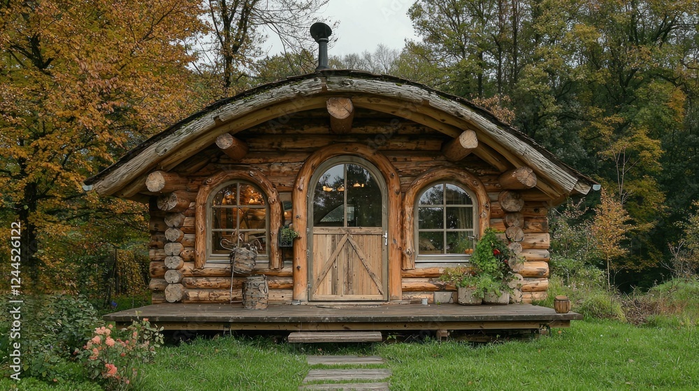 Charming Rustic Log Cabin in Autumn Woods Charming Rustic Log Cabin in Autumn Woods