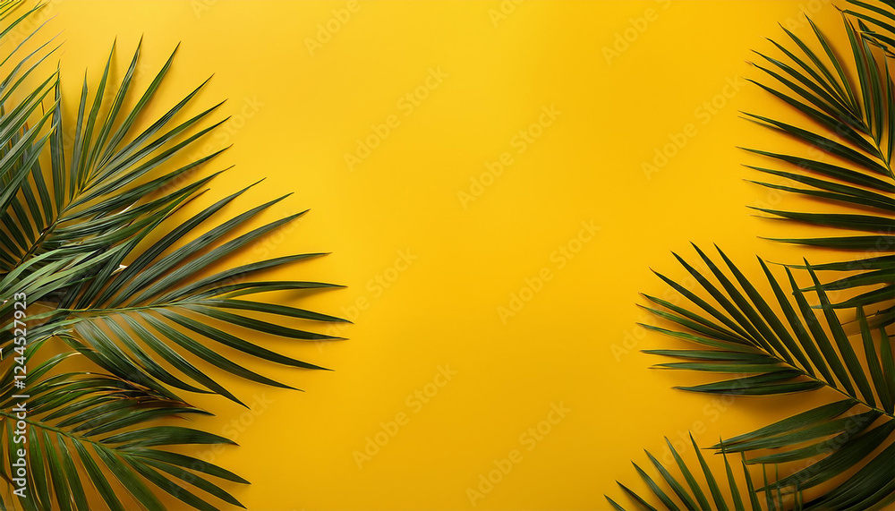 Obraz premium yellow background with palm leaves on it space for text