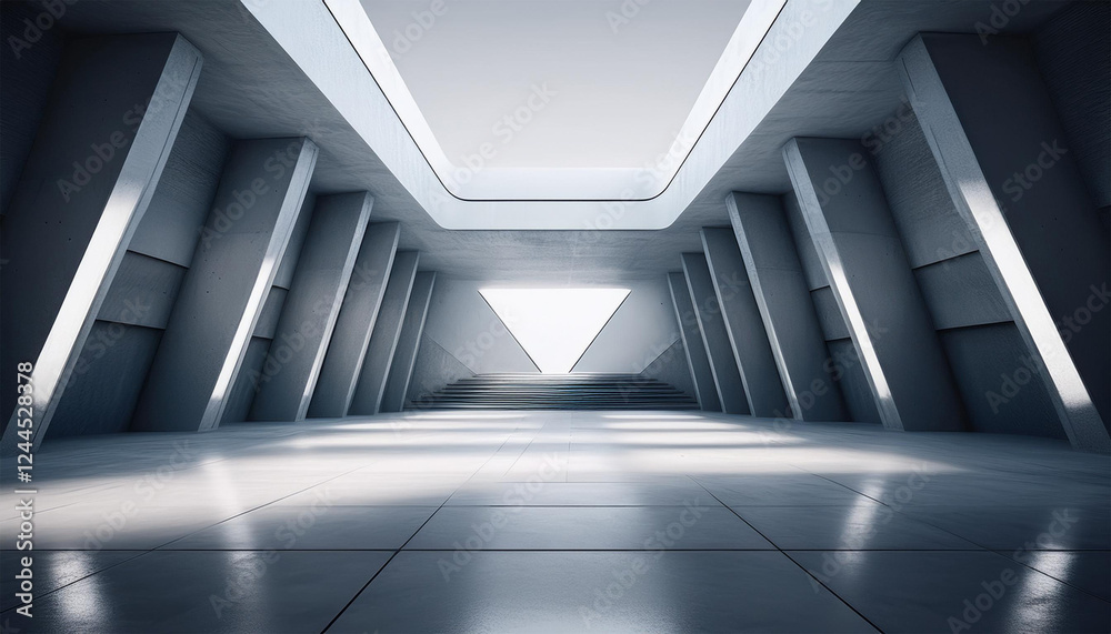 Obraz premium 3d render of abstract futuristic modern architecture with an empty concrete floor