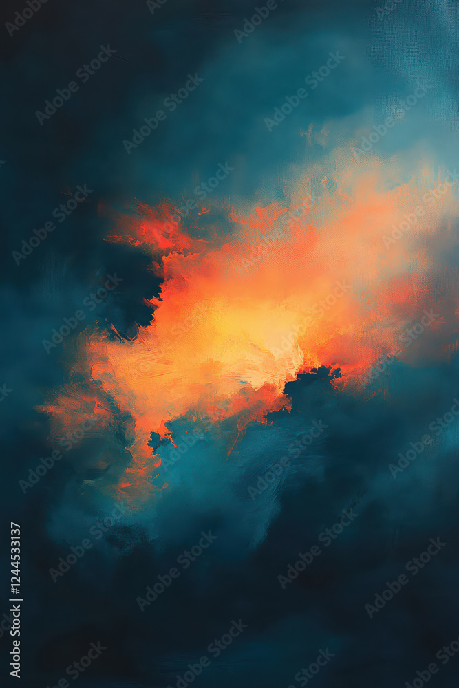 Fiery cloudscape painting creating dramatic sky scene Fiery cloudscape painting creating dramatic sky scene