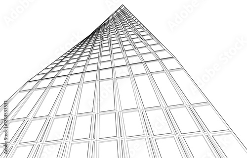 Abstract Wireframe Architecture – Modern Building Design Perspective