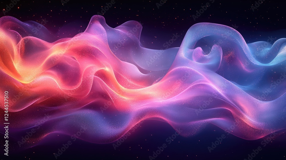 Obraz premium A vibrant, flowing abstract design with waves of color and light.