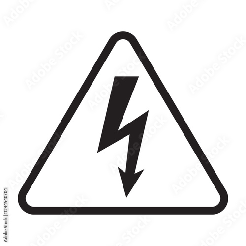High voltage sign icon. Danger symbol vector isolated on white background. Black arrow isolated in white triangle on white background. Warning high voltage icon sticker, EPS 10.