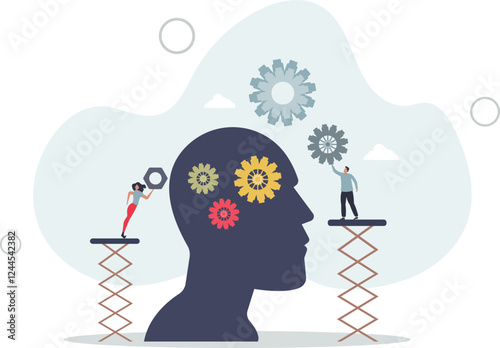 Teamwork gears as business cooperative machinery.Project development and management with team support to solve work tasks.flat characters.