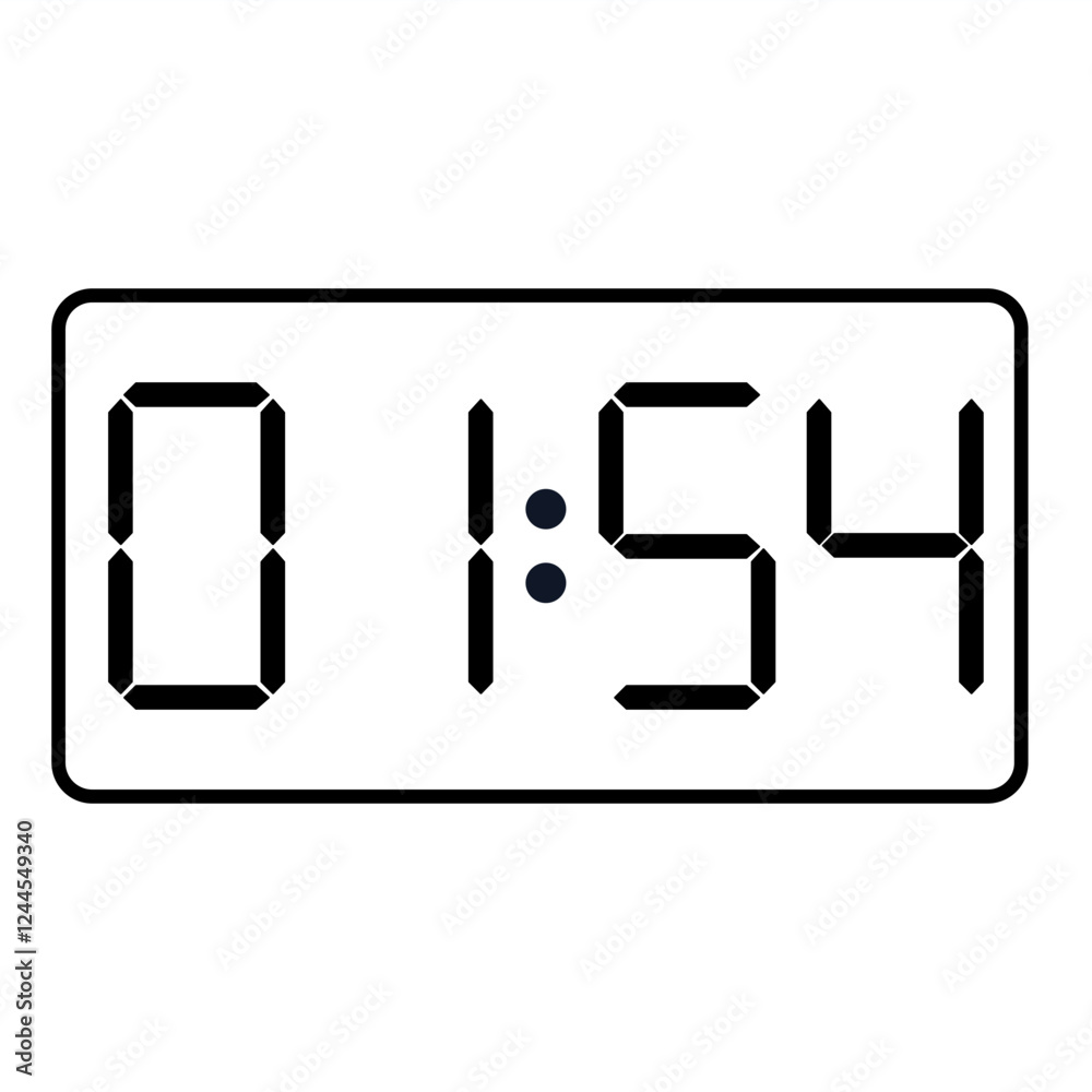 Black smartwatch countdown timer displaying 01:54  with outline rectangle round isolated on a white background.