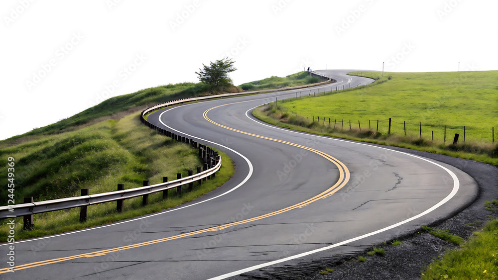 Obraz premium Twisty, Curved, Winding asphalt, 3D rendering of a highway road Isolated on White Background.