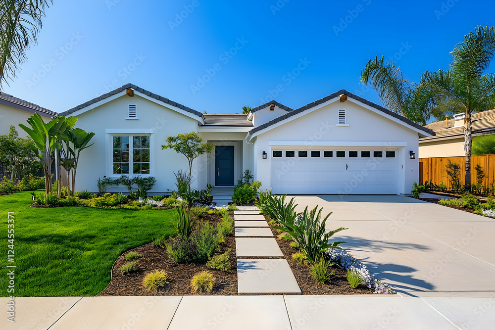 White Suburban Home with Landscaping White Suburban Home with Landscaping