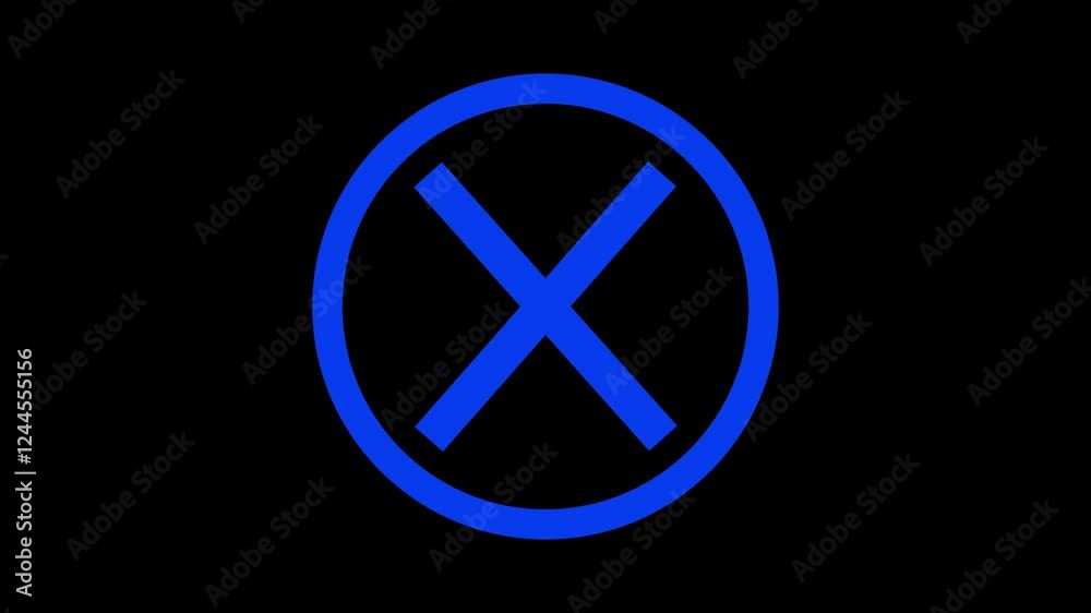 Blue color simple circle X mark animation with black background Blue color simple circle X mark animation with black background