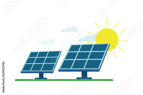 Solar panel power plant renewable sustainable energy generation with solar panels, Concept of solar power generation by sunlight on white background