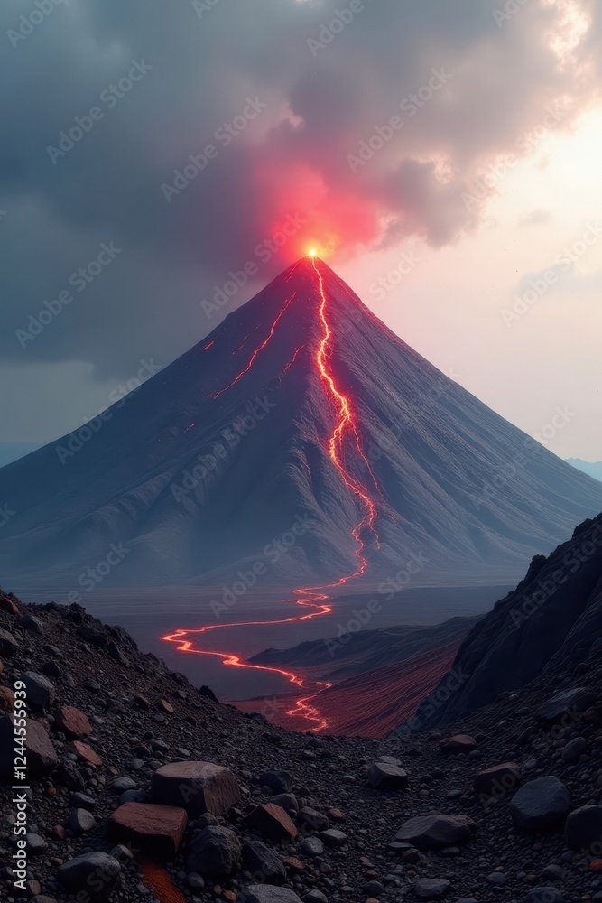 Fototapeta premium Lone volcanic cone, hazy atmospheric perspective, atmosphere, isolated