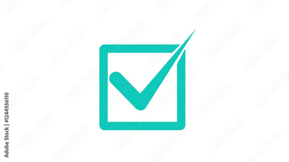 Cyan color flat simple check mark box animation white background Cyan color flat simple check mark box animation white background