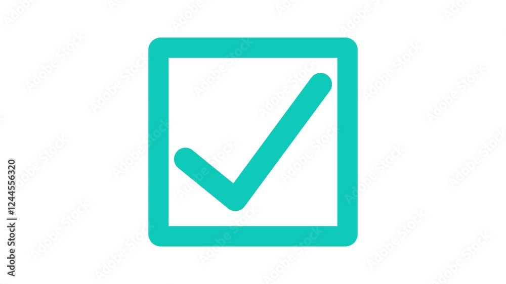 Cyan color simple check mark box animation with white background Cyan color simple check mark box animation with white background