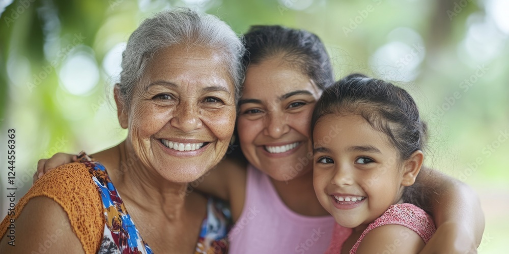 Fototapeta premium A heartwarming image capturing the joy of a family reunion, with an older woman embracing her loved ones in a loving and affectionate pose. The image conveys warmth, love, and familial bonds.