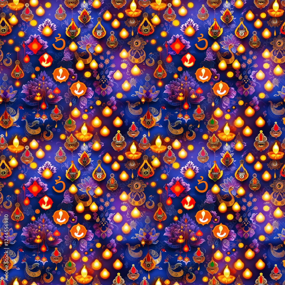 Naklejka premium Diwali festival background with diyas and lotus patterns