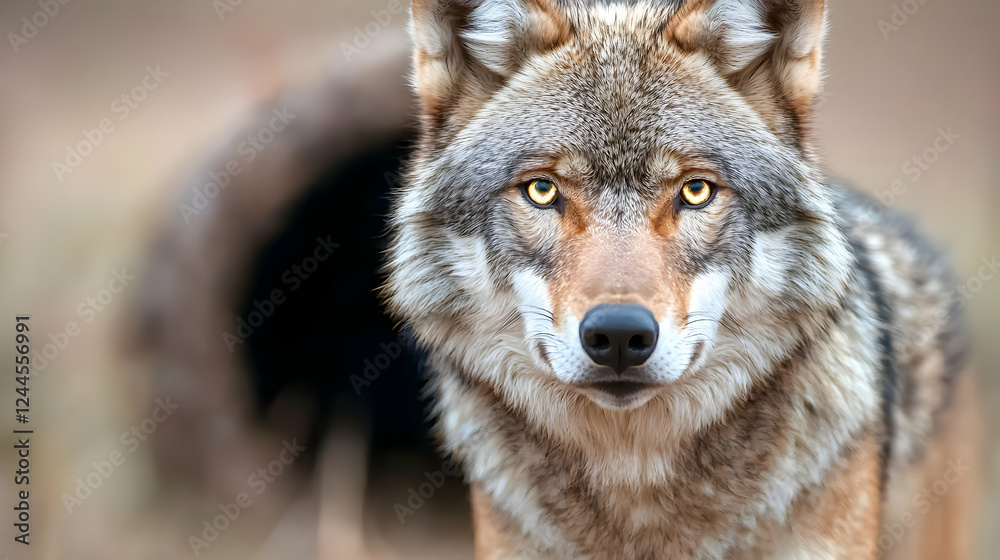 Majestic wolf portrait, forest background, wildlife photography Majestic wolf portrait, forest background, wildlife photography