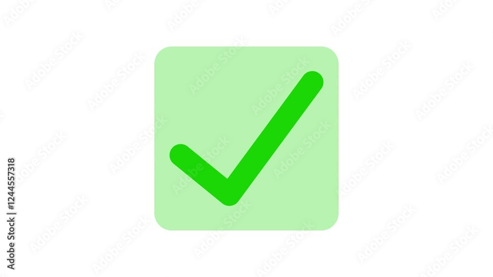 Green color simple check mark animation with square shape on white background Green color simple check mark animation with square shape on white background