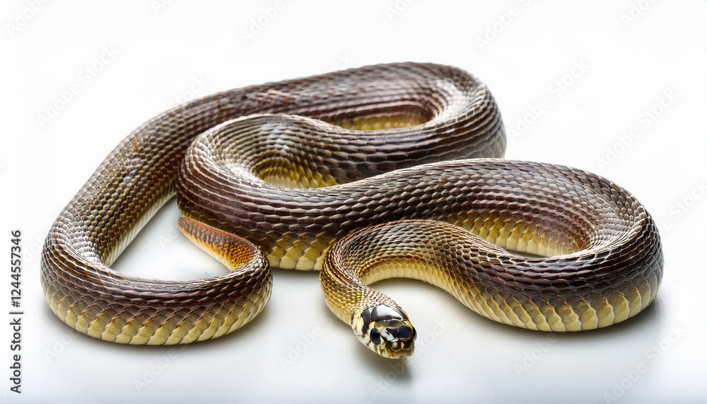 Obraz premium Vibrant Fourlined Snake Elaphe quatuorlineata Showcased Against a Pristine White Background, Capturing the Grace and Mystery of Natures Striped Serpent.