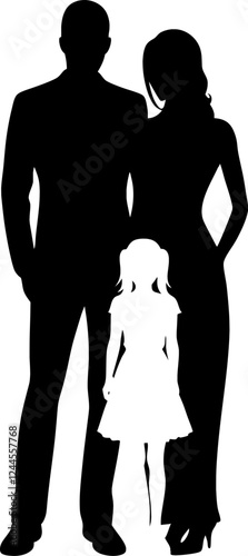 Kreative Vektor Silhouette - Vater und Mutter gemeinsam mit der Tochter - Familie Zusammenhalt und Geborgenheit - Schutz