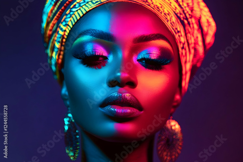 Wallpaper Mural Stunning Nigerian Woman in a Vibrant Neon Portrait- Torontodigital.ca