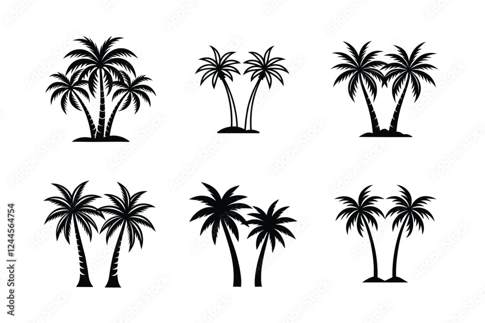 Palm trees silhouette vector illustration icons Palm trees silhouette vector illustration icons