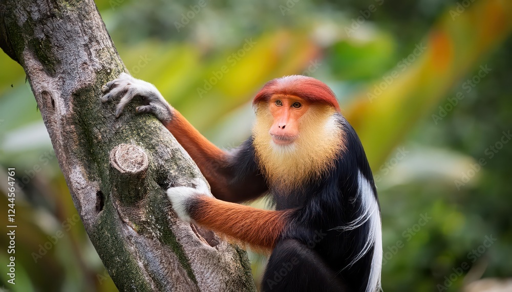 Fototapeta premium Vibrant Abstraction A Captivating Dance of Geometric Shapes and Bold Hues in an Otherworldly Landscape, Invoking a Sense of Wonder and Intrigue.