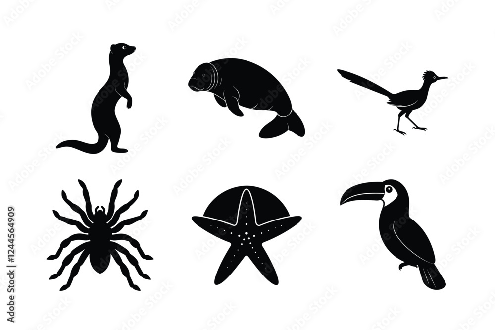 Fototapeta premium Set of animal silhouette vector illustration