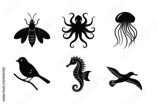 Set of animal silhouette vector illustration 