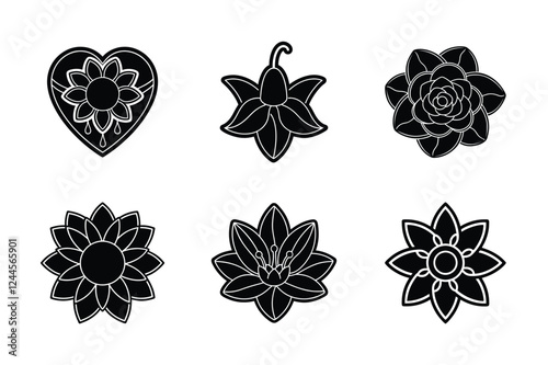 Set of flower silhouette vector illustration