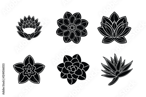 Set of flower silhouette vector illustration
