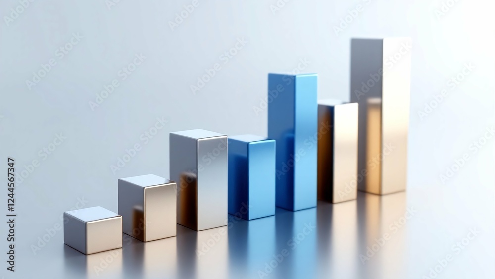 Abstract Bar Chart in Metallic Colors Depicting Business Growth and Data Analysis, 3D Illustration Abstract Bar Chart in Metallic Colors Depicting Business Growth and Data Analysis, 3D Illustration