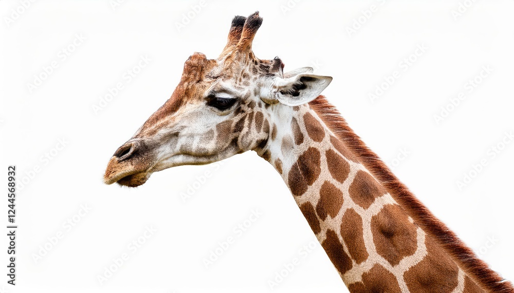 Striking Isolated Giraffe in Majestic Safari Setting against a White Backdrop A Perfect Image for Digital Art, Home Decor or Design Inspiration Striking Isolated Giraffe in Majestic Safari Setting against a White Backdrop A Perfect Image for Digital Art, Home Decor or Design Inspiration