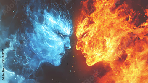 Clash of elemental forces: fire vs. ice. fire and ice battle. illustration. Elemental Forces. Illustration