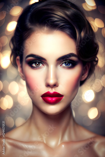 Portrait of a young glamorous woman, brunette with different eyes